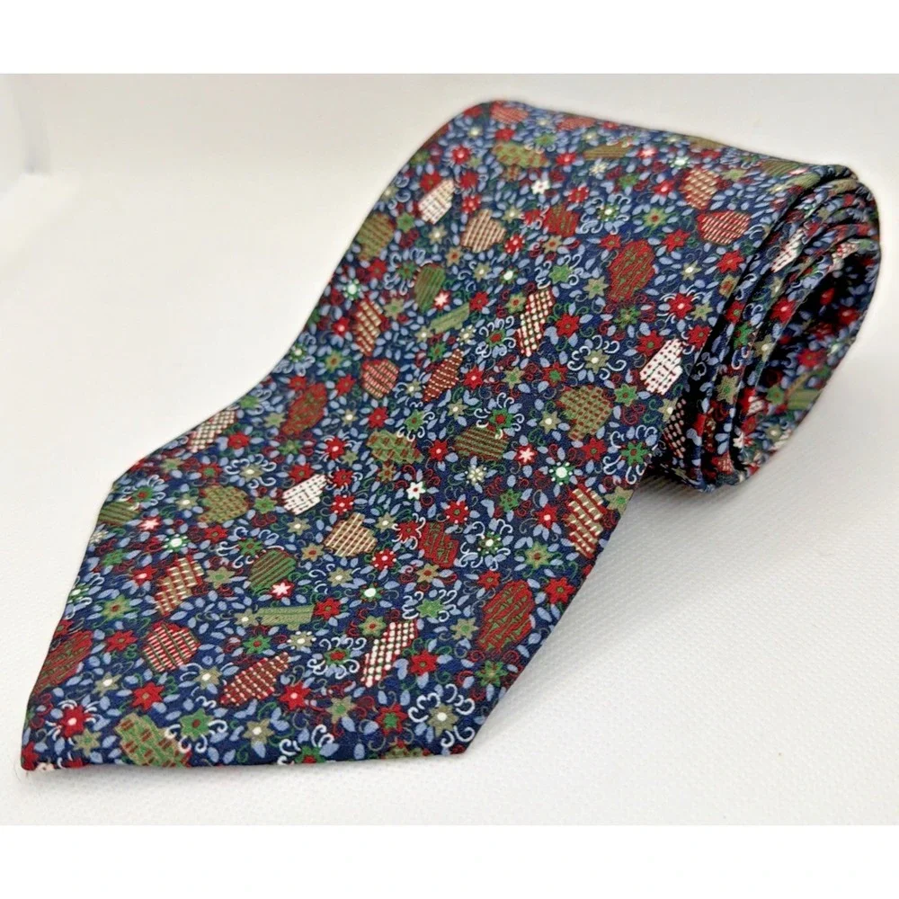 Christian Dior Monsieur Necktie Burgundy Blue Floral Geometric Polyester